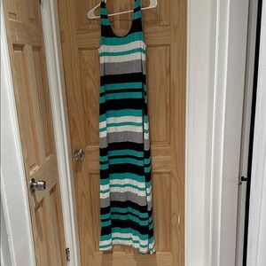 Striped Maxi Dress - Black, White, and Teal